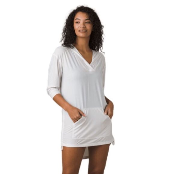 Prana Other - Prana Mantra Bay Tunic Cover Up White Hooded Long Sleeve Quick Dry